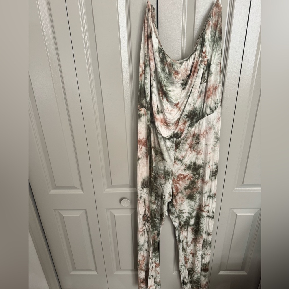 Symphony Green and Brown Tie-Dye Strapless Jumpsuit